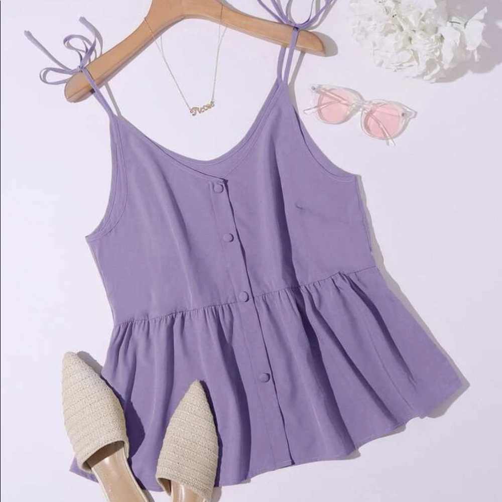 Button Front Ruffle Cami Top